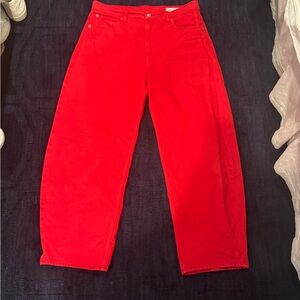 Red gap barrel jeans
